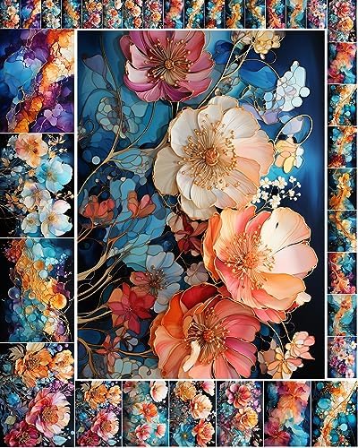 Decoupage Paper Pack (35 Sheets 6"x8") Amazing Paintings of Beautiful Flowers Outlined in Gold FLONZ Vintage Illustration Pictures Cards for Decoupage, Craft and Scrapbooking by FLONZCRAFT