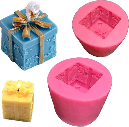 Candle Soap Silicone Mold Wick - Gift Box, DIY Handmade Candles Melt Molds for Fondant Cake Wax Melt Moulds, Christmas Cake Candy Mould, Christmas Party Gifts Decoration for Oven Cupcake