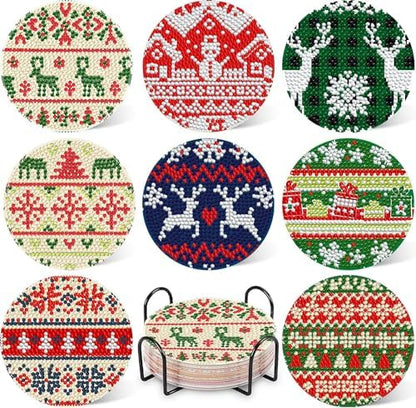 DOTZSO 8 Pcs Christmas Diamond Painting Coasters with Holder Diamond Art Coasters for Beginners Adults & Beginner Diamond Art Kits for Adults Craft Supplies by DOTZSODiamondPainting