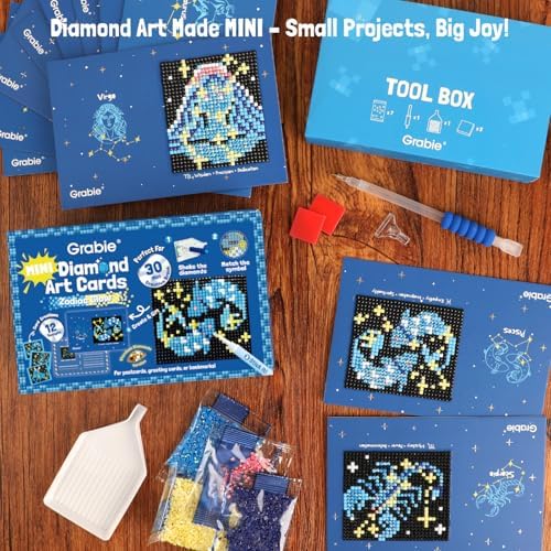 Grabie Mini Diamond Painting Cards Kit, 12 Pack Square Drill, Zodiac Glow - Image 4