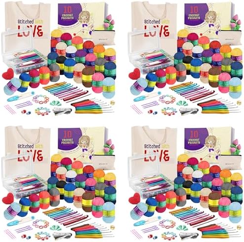 Crochet Kit for Beginners Adults and Kids,Knitting&Crochet Supplies Includes 2500 Yards Assorted Yarn,21 Ergonomic Hooks,Plus Many Accessories – Beginner_Crochet Kits Ideal for Amigurumi (Pack of 4) by HearthHarbor