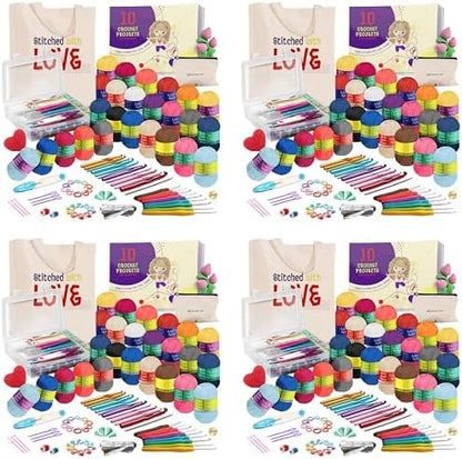 Crochet Kit for Beginners Adults and Kids,Knitting&Crochet Supplies Includes 2500 Yards Assorted Yarn,21 Ergonomic Hooks,Plus Many Accessories – Beginner_Crochet Kits Ideal for Amigurumi (Pack of 4) by HearthHarbor