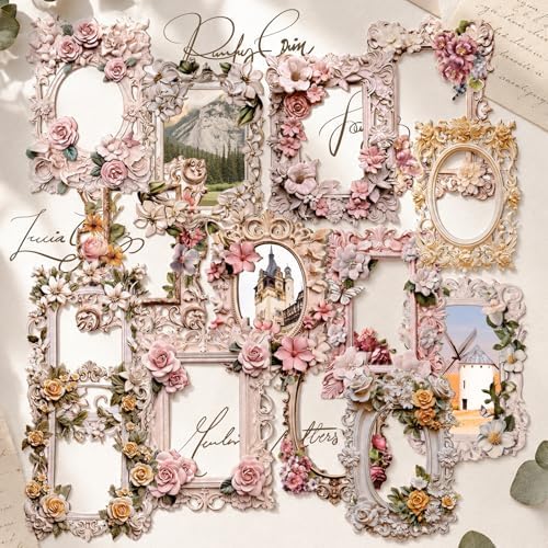 40Pcs Scrapbook Supplies Decor Papers, Floral Frames Junk Journal Supply by KEIVIWO