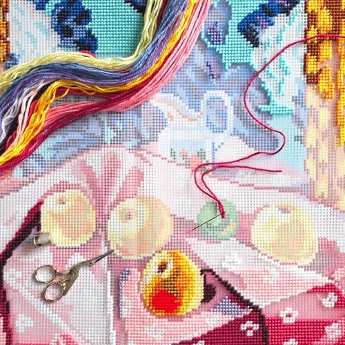 Brvsk Fauvist Stamped Cross-Stitch Kit for Adults and Beginners — Still Life with Apples on Pink Cloth by Henri Matisse 16″ × 16″ with Clear, Precise Printed Design on Cotton Canvas - Image 2