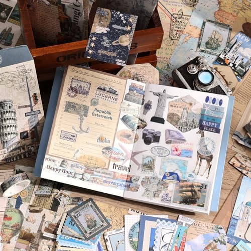 emmoolife Scrapbooking Supplies Kit, Daily Life World Travel Scrapbook Kit for Bullet Junk Journal, Stationery, A6 Grid Notebook, DIY Journaling Supplies, Birthday Craft Gift Teen Women - Image 6