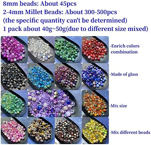 Assorted Glass Resin Beads Multi Size Colors Smooth Cracked Gravel Millet Spacer Beads for Bracelets Necklace Earring DIY Jewelry Making Craft(Black Series) - Image 6