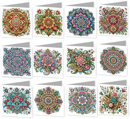 Diamond Painting Greeting Cards 12 Pack Mandala Design DIY Kit with Special Irregular Rhinestones Thick Cardboard Envelopes Included Handmade Craft for Adults Gift by Unknown