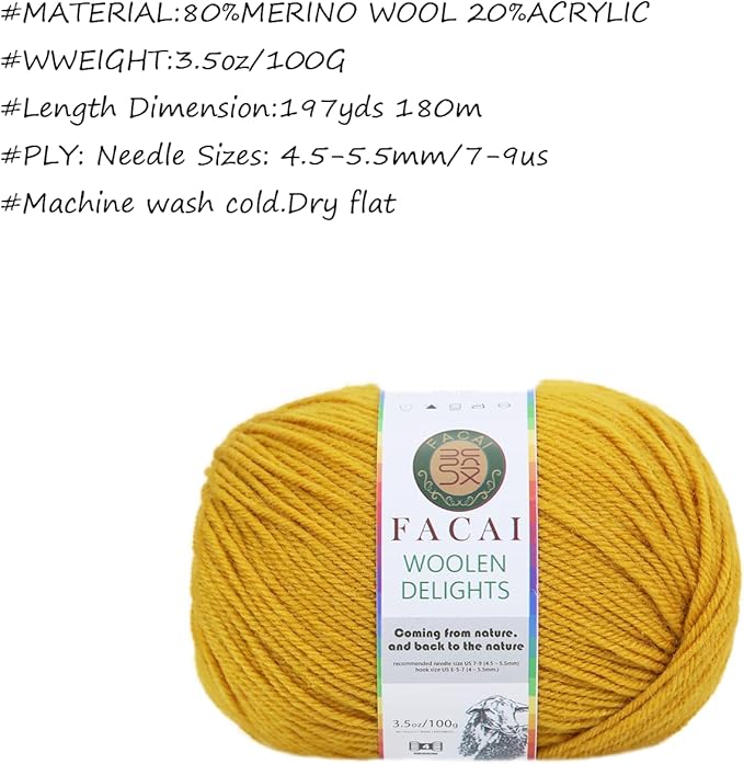 Facai Blend Merino Wool Yarn for Knitting - Worsted Weight,197yds (3.5oz) Ball, Ideal for Sweaters, Scarves, and Accessories (1, Tuscan Sun)