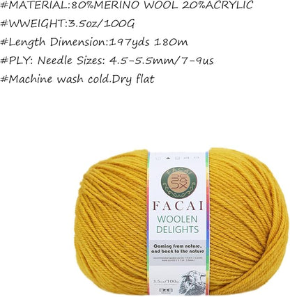 Facai Blend Merino Wool Yarn for Knitting - Worsted Weight,197yds (3.5oz) Ball, Ideal for Sweaters, Scarves, and Accessories (1, Tuscan Sun)
