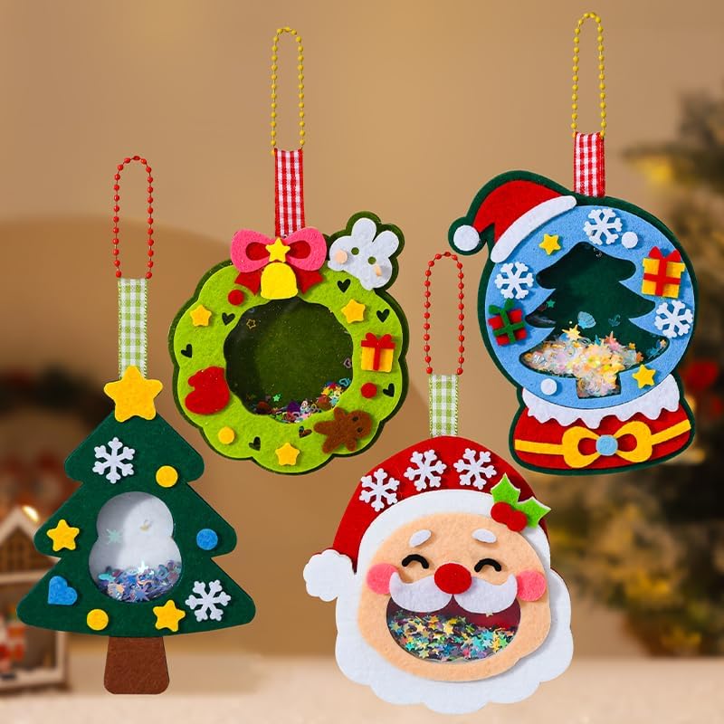 Oagminu 4Pcs Christmas DIY Felt Shaker Ornaments Kit, Xmas Tree Hanging Craft Decor Santa Snowman Wreath for Holiday Party Home Decoration（Christmas） - Image 5