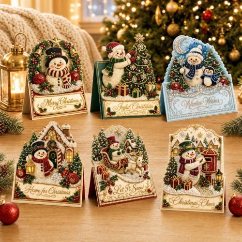 DIY Diamond Painting Greeting Cards - snowman 3D Pearl Art Christmas Party Cards, 6 Pcs Set with Envelopes, Handmade Holiday Craft Gift for Family & Friends - Image 2