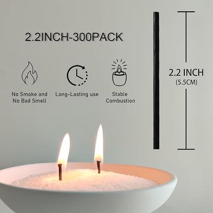 Pearled Candle Cotton Wicks 300-Pack for Sand Candles Making - 2Inch Metal-Free and Lead-Free Refill Sand Wax Wick for Candle Making DIY (Black)