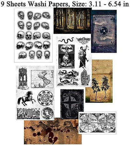 Dark Academia Junk Journal Supplies, Vintage Skull Decoupage Paper for Scrapbook Kit, 45pcs Astrology Ephemera for Junk Journals, Mushroom Plant Materials for Room Decor Wall Collage Kit - Image 2
