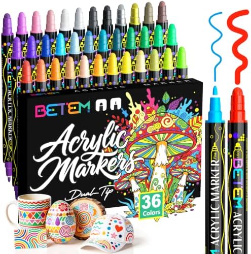 Betem 36 Colors Dual Tip Acrylic Paint Markers, Fabric Decorating Kits by BetemArtWorld