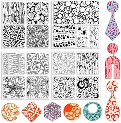 CHGCRAFT 4 Pcs 4 Styles Bubble Polymer Clay Texture Sheets Geometric Texture Silicone Texture Stamp Clay Texture Mat Modeling Pattern Pad Texture Sheets for Making Earrings Jewerly, 5.5x5.5 inch by chgcraft