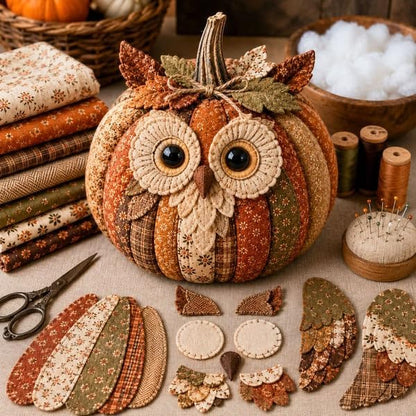 DIY Animal Pumpkin Sewing Kit,Harvest Fabric Animal Pumpkin Craft Set for Adults Beginners,Autumn Thanksgiving Home Ornament Craft Kit,Hand Sewing Decor (Owl) - Image 3