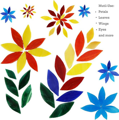 Lanyani Bright Glass Petal Mosaic Tiles, Hand-Cut Stained Glass Flower Leaves Tiles for Crafts, 100 Pieces Assorted Size&Colors…