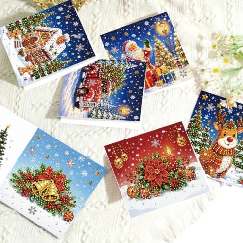 DIYDeligths 6Pcs DIY Foldable Diamond Art Painting Greeting Cards Creative Birthday Festivals Handmade Thank You Card Set Blessing Greeting Card Craft Gift Idea (Christmas02) - Image 3