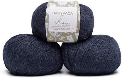 100% Baby Alpaca Yarn Wool Set of 3 Skeins (150 Grams) DK Weight - Made in Peru - Heavenly Soft and Perfect for Knitting and Crocheting (Blue Jean, DK)