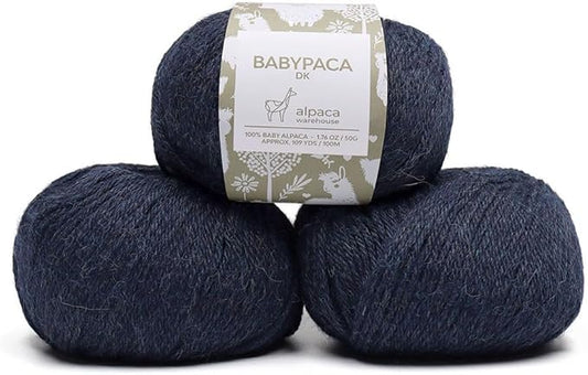 100% Baby Alpaca Yarn Wool Set of 3 Skeins (150 Grams) DK Weight - Made in Peru - Heavenly Soft and Perfect for Knitting and Crocheting (Blue Jean, DK)