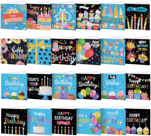 Saillong 24 Pack Black Happy Birthday Diamond Art Card with Envelopes by Saillong