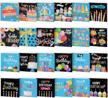 Saillong 24 Pack Black Happy Birthday Diamond Art Card with Envelopes by Saillong