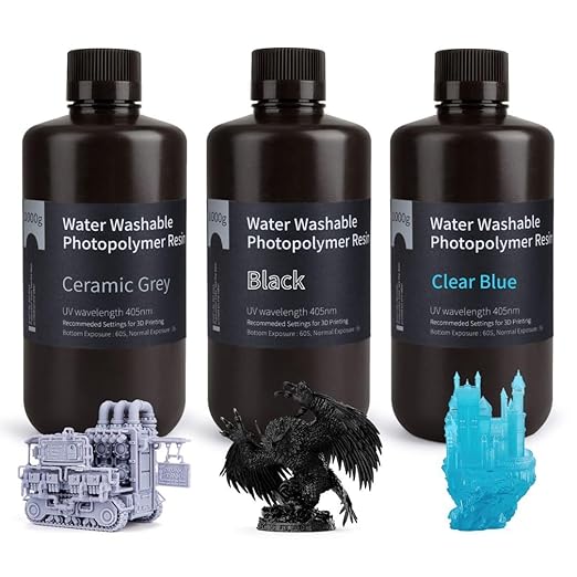 ELEGOO Water Washable 3D Printer Resin LCD UV-Curing Resin 405nm Standard Photopolymer Resin for Mars Saturn Jupiter MSLA DLP LCD 3D Printing, Grey + Black + Clear Blue (3KG)