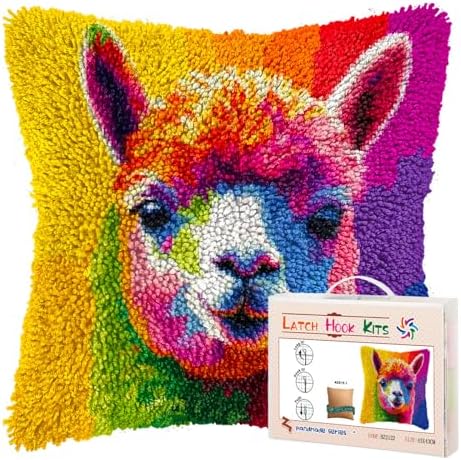 DIY Latch Hook Pillow Kits for Adults Rainbow Alpaca Printed Pillowcase Crochet Yarns Hooking Handmade Pillow Cover Cushion for Home Sofa Decoration 17x17inch-4 by Unknown