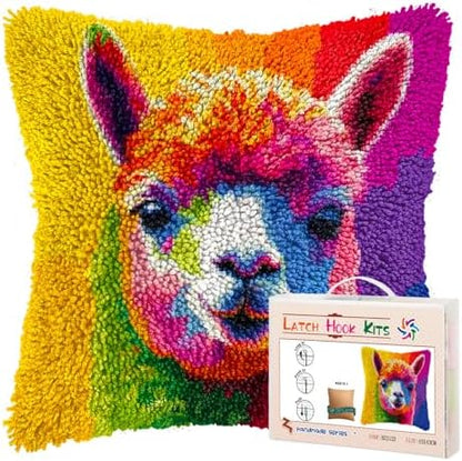 DIY Latch Hook Pillow Kits for Adults Rainbow Alpaca Printed Pillowcase Crochet Yarns Hooking Handmade Pillow Cover Cushion for Home Sofa Decoration 17x17inch-4 by Unknown
