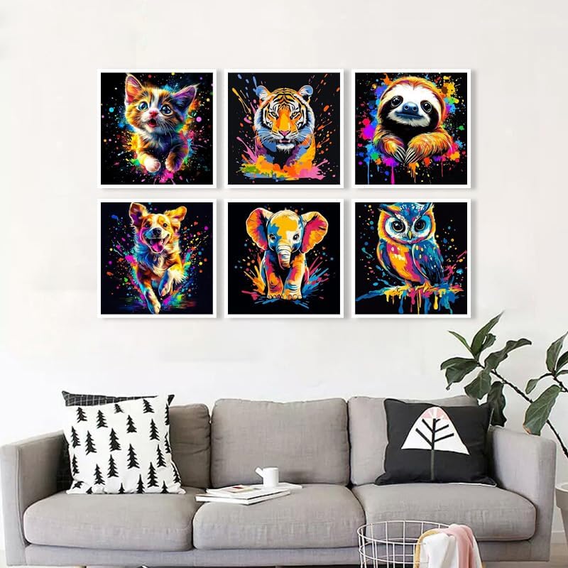 Mowana Framed Paint by Numbers Kit for Adults- 6 Pack Paint by Number for Adults Beginners, Painting Kits on Canvas Colorful Animal Paint by Numbers with Easel for Relaxing & Wall Decor 8x8 inches - Image 6