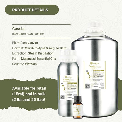 Nature Packaged Cassia Essential Oil - Direct from Vietnamese Mountain Farms - Steam Distilled - Aceite de Casia for Aromatherapy, Massage, Diffuser, DIY Candle and Soap Making - 15ml