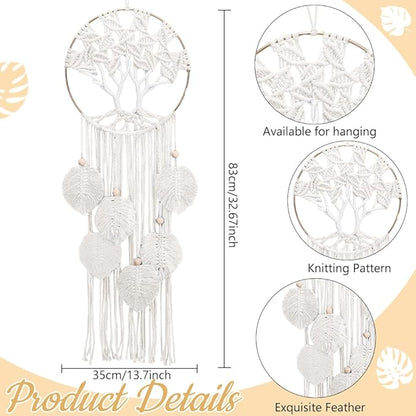 ACRNIGHEET Tree of Life Dream Catcher Macrame Kit for Adults Beginners Macrame Leave Wall Hanging Decor with Video Tutorials Handmade Woven Boho Home Decor for Bedroom Dorm Decoration(Beige Series)