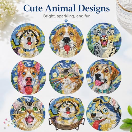 DOTZSO Diamond Art Coaster Kit 8Pcs Dog Diamond Painting Coaster 4×4in - Image 3