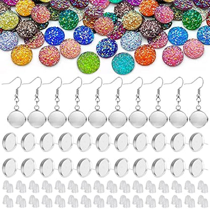 270Pcs Faux Druzy Drop Earrings Set,20Pcs Earrings Wire Hooks Blanks 50Pcs Stud Earring 100Pcs Mixed Color Faux Quartz 100Pcs Rubber Earring Back for DIY Jewelry Making Findings Supplies by Oubaka