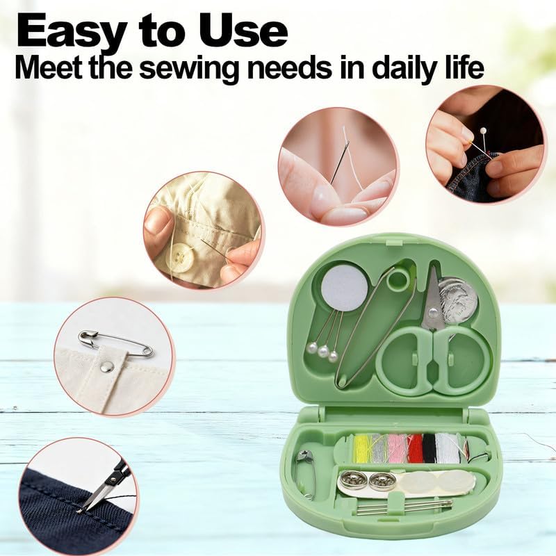 REROON 8 Pack Mini Travel Sewing Kit for Adult & Kid | Portable Sewing Box Kit Bulk | Small Emergency Repair Set with Thread Scissors Needle for Travel, Beginner DIY Handcraft | Pink + Green - Image 4