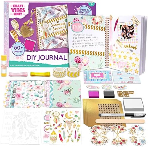 Good Vibes Journal DIY Set by Craft Vibes Only – Personalized Diary - Custom Journals for Girls - Creative Writing Scrapbook Kit - Customize Your Notebook - Pen Included! - Ages 8 & Up by CreativeKids
