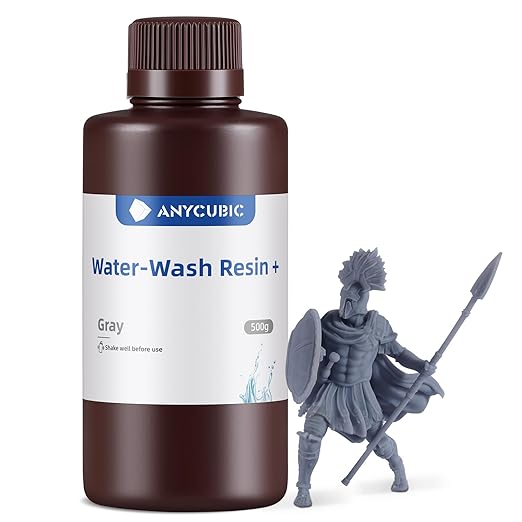 ANYCUBIC Water Washable Resin, 3D Printer Resin with Low Viscosity and Fast Printing, 405nm High Precision UV-Curing 3D Resin, Photopolymer Resin for 8K Capable LCD DLP 3D Printing (Grey, 500g)