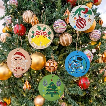 Natural Wood Slices for Crafts, 20 Pcs 3-4 Inch Unfinished Wooden Circles with DIY Painting Kit, Christmas Stencils, Wood Ornaments for Holiday Decor, Wedding, Adult Crafting & Art Projects - Image 6