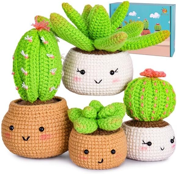 Crochetta Crochet Kit for Beginners - Crochet Starter Kit with Step-by-Step Video Tutorials, Learn to Crochet Kits for Adults and Kids, DIY Knitting Supplies, 4 Pack Plants Family(40%+ Yarn) - Image 2