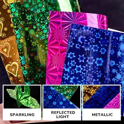 JoyCat Iridescent Laser Origami Paper, 50 Holographic Sheets, 6x6 Inch - Image 4