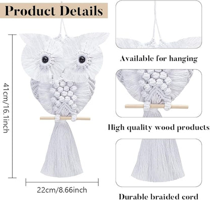 FREEBLOSS DIY Macrame Owl Kit with Instructions Macrame Wall Hanging Ornament Boho Wall Hanging Decor Pure White Macrame Tapestry Gift Macrame Kit for Beginners