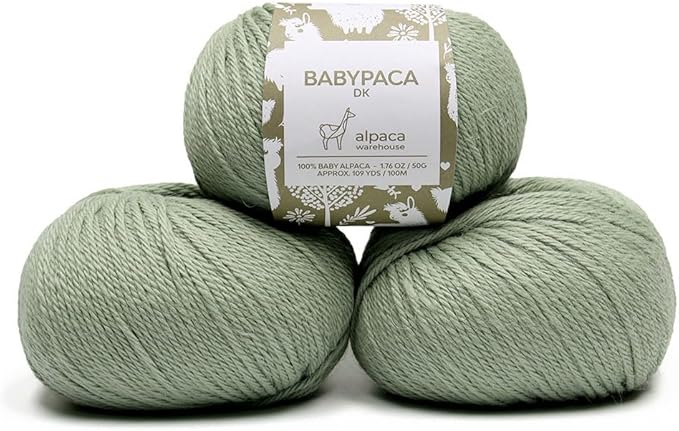 100% Baby Alpaca Yarn Wool Set of 3 Skeins (150 Grams) DK Weight - Made in Peru - Heavenly Soft and Perfect for Knitting and Crocheting (Sage Green, DK)