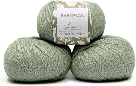 100% Baby Alpaca Yarn Wool Set of 3 Skeins (150 Grams) DK Weight - Made in Peru - Heavenly Soft and Perfect for Knitting and Crocheting (Sage Green, DK)