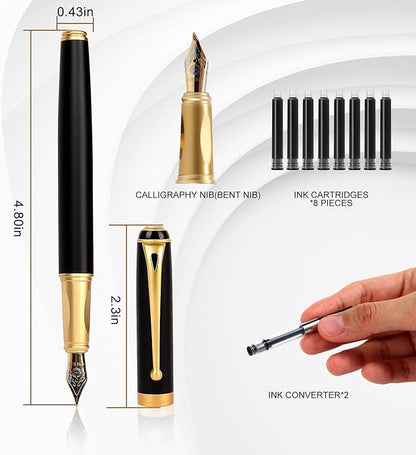 Zalantan Fountain Pen-Smooth Writing Metal Water Pen with Gift Case Fine Nib Consistent Ink Flow Luxury Pen for Nice Pens Includes a Calligraphy Nib 8 Ink Cartridges and a Converter (Gold)