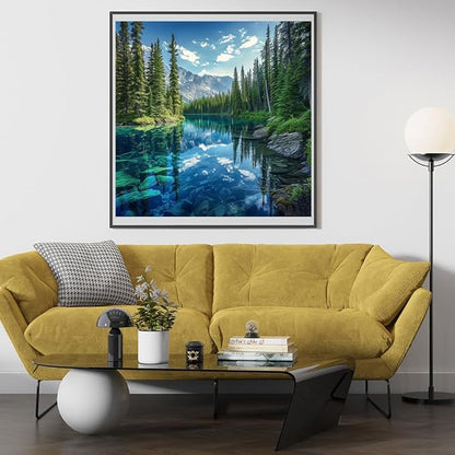 14ct Counted Cross Stitch Kits for Adults Mountains Trees Lake Printed Stamped Cross Stitch Patterns Kits Cross Stitch Supplies (Mountains Trees Lake)