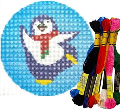 Howie's Christmas Needlepoint Needlepoint Kits, 18CT Printed Embroidery Pattern Starter Kits, Stamped Patterns Canvas Kits(Penguin with Scarf,4x4inch) by HowiesNeedlepoint