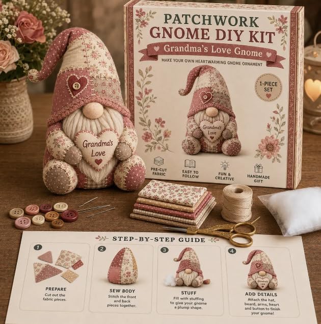 TREBIN DIY Patchwork Animal Kit, Fabric Sewing Set for Adults, Handmade Patchwork Craft Set for Decorative Gnome Halloween Christmas Ocean Animal Home Decor Project (Pink Floral Heart Gnome) by TREBIN