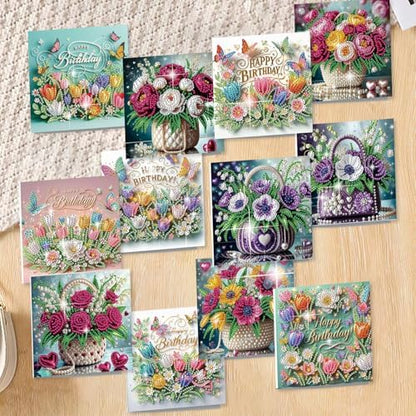 C'eitura 12Pcs Flower Bouquet Diamond Art Painting Greeting Card Kit with Envelopes, DIY Floral Christmas Birthday Thanksgiving Card Making Set, Elegant Handmade Card Craft - Image 4