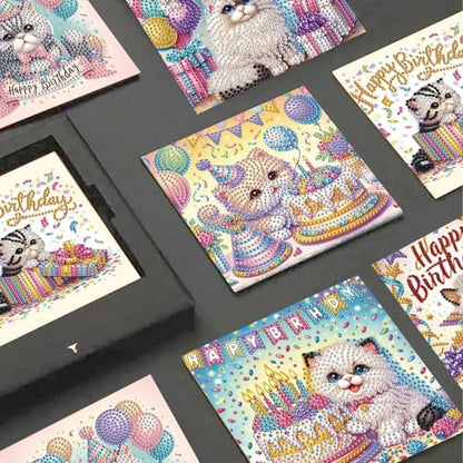 JISHSHAY 6 PCS Diamond Painting Greeting Cards Cat Diamond Art Happy Birthday Cards with Envelopes Gem Art Animal Mosaic Kits for Adults, for Anniversary Valentine Thank You Graduation All-Occasion - Image 4
