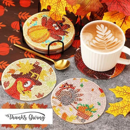 UPINS 8Pcs Fall Diamond Art Coasters with Holder - Image 5